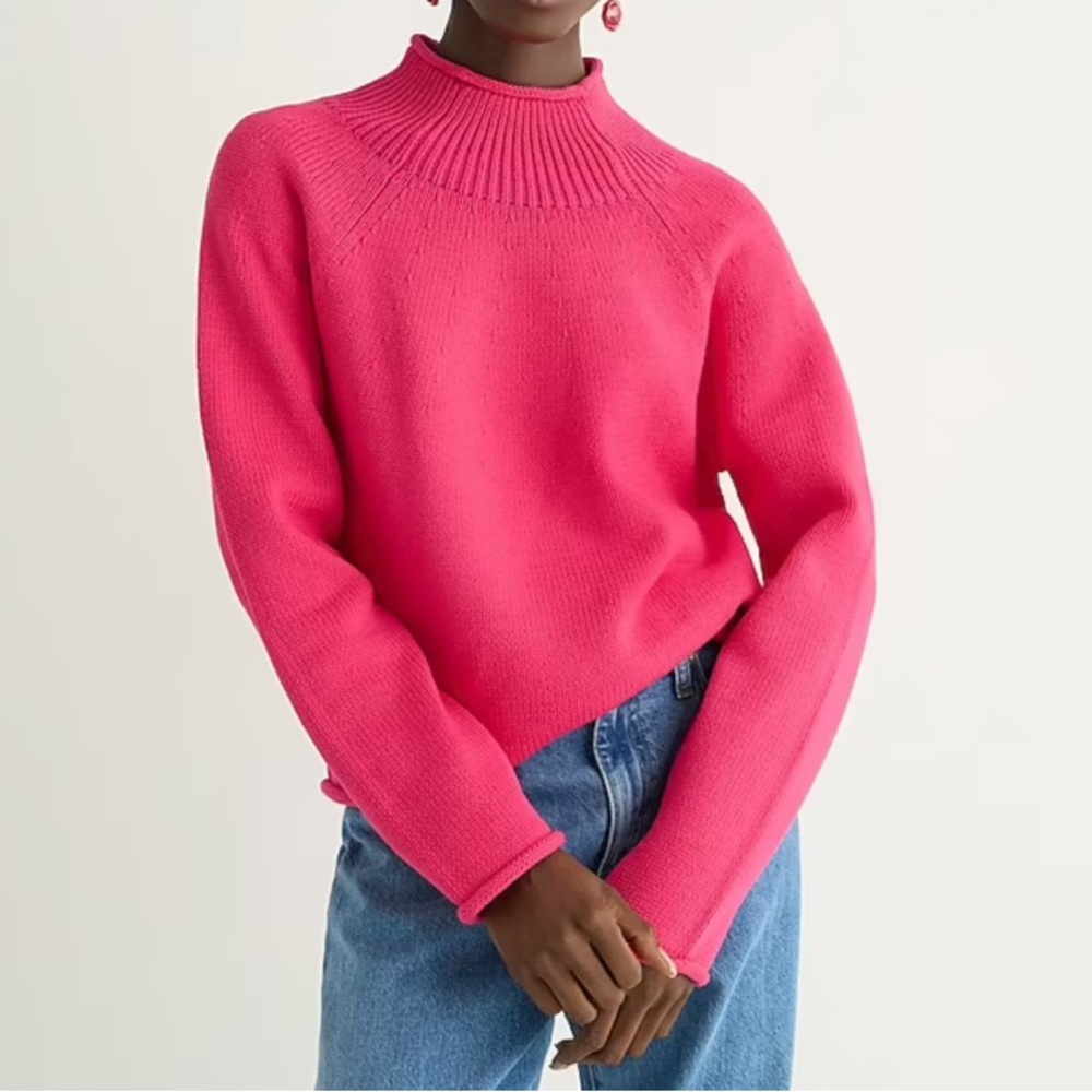 J. Crew Factory Bright Pink Mock-Neck Sweater